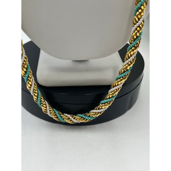 Kenneth Jay Lane KJL 1972 Rope Twisted 28” Vintage Blue White Gold Necklace - Picture 7 of 12